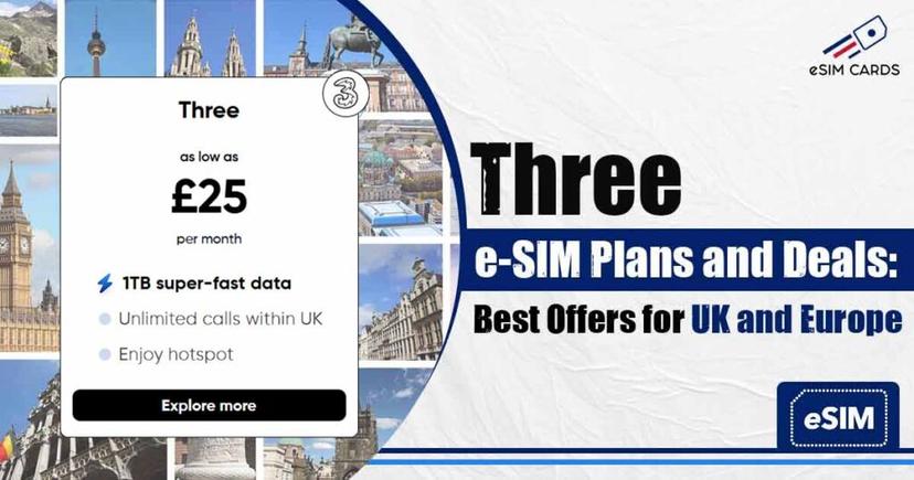 Three e-SIM Plans and Deals: Best Offers for UK and Europe